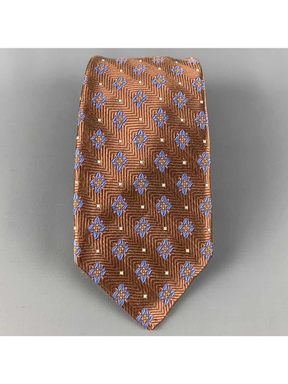 ROBERT TALBOTT Brown Blue Jacquard Silk Tie
